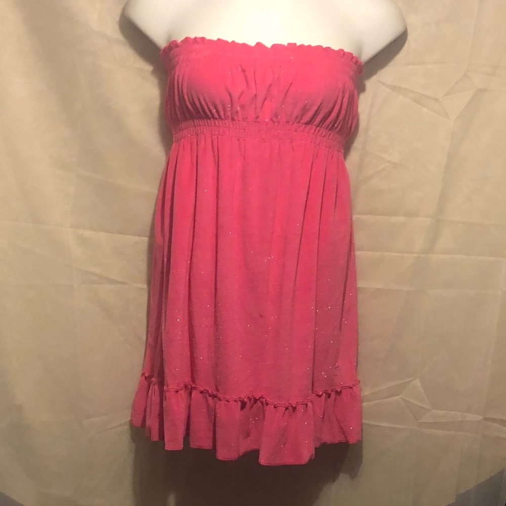 Pink shiny strapless summer dress